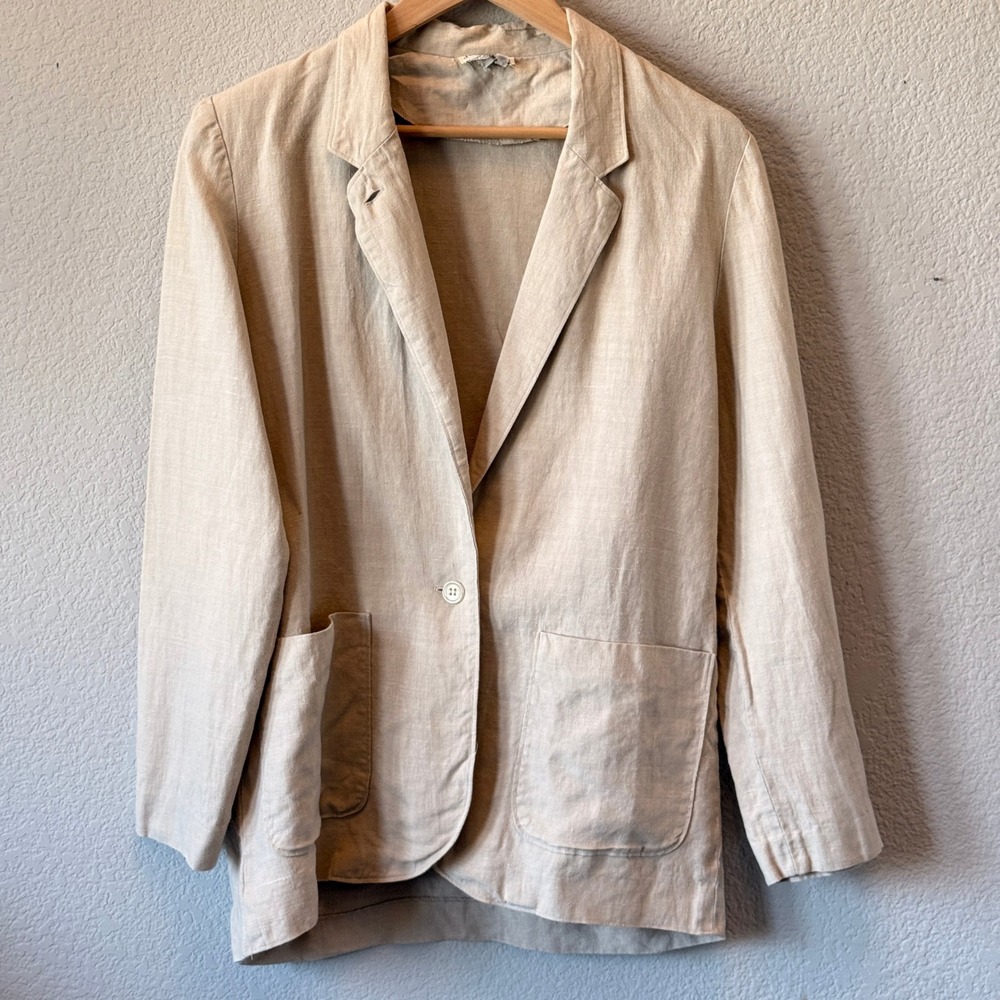 Joske's Vintage Linen Blazer Womens 10 Tan Single Button Lightweight Jacket